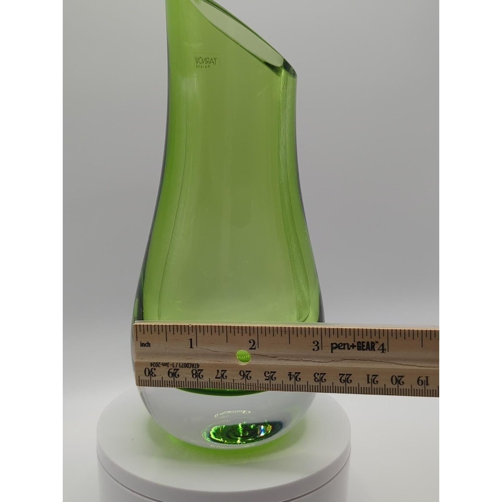 Tarnow Poland Green Art Glass Vase‎ Mid Century Modern Murano Style 8" - Picture 9 of 9